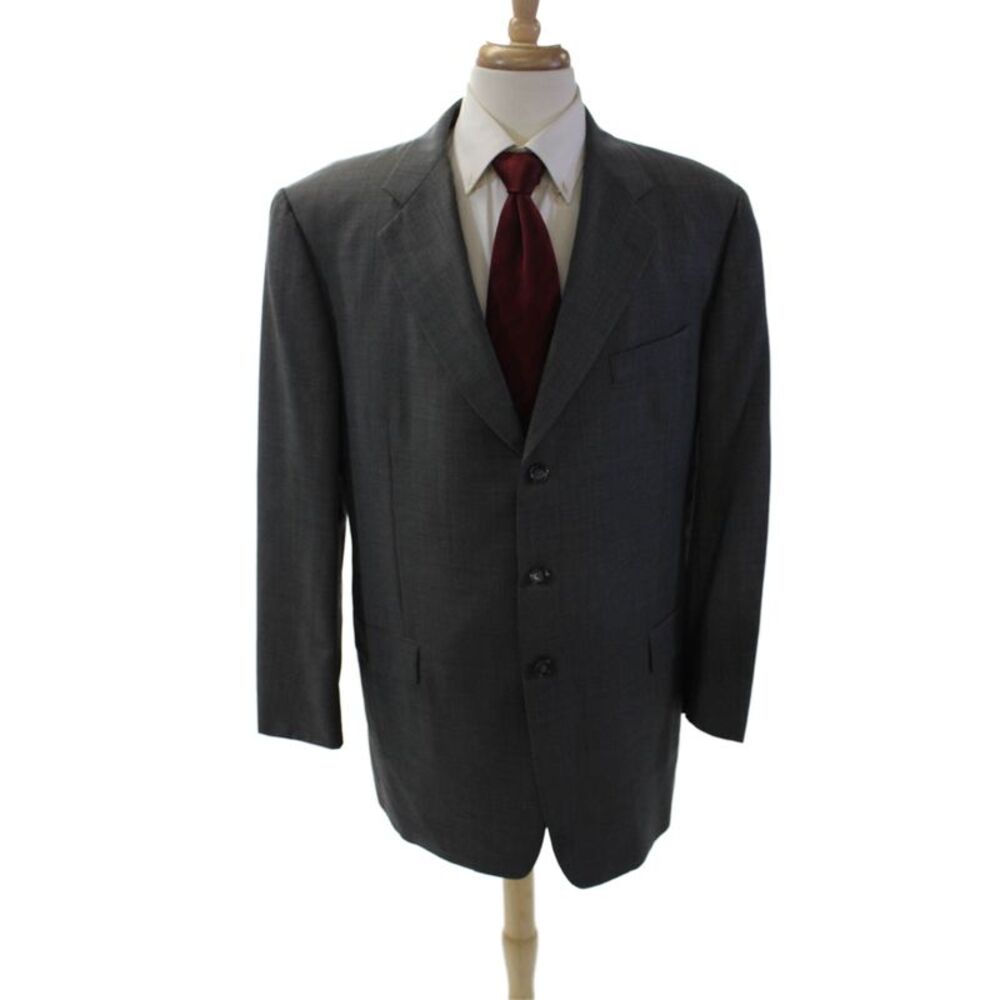 Hickey Freeman Mens Wool Printed Three Button Long Sleeve Blazer Gray Size 44